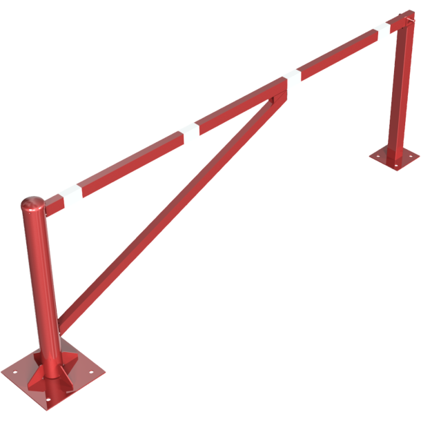 Swing barrier | to be fixed by plugs, hot-dip galvanized and red coated with white reflecting rings | clear width: 2500 mm | for padlock